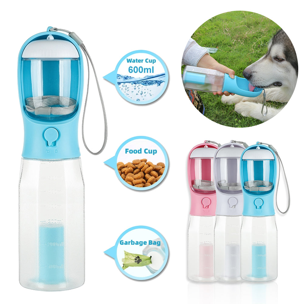 3-in-1 Pet Water Bottle & Feeder with Waste Bag Dispenser